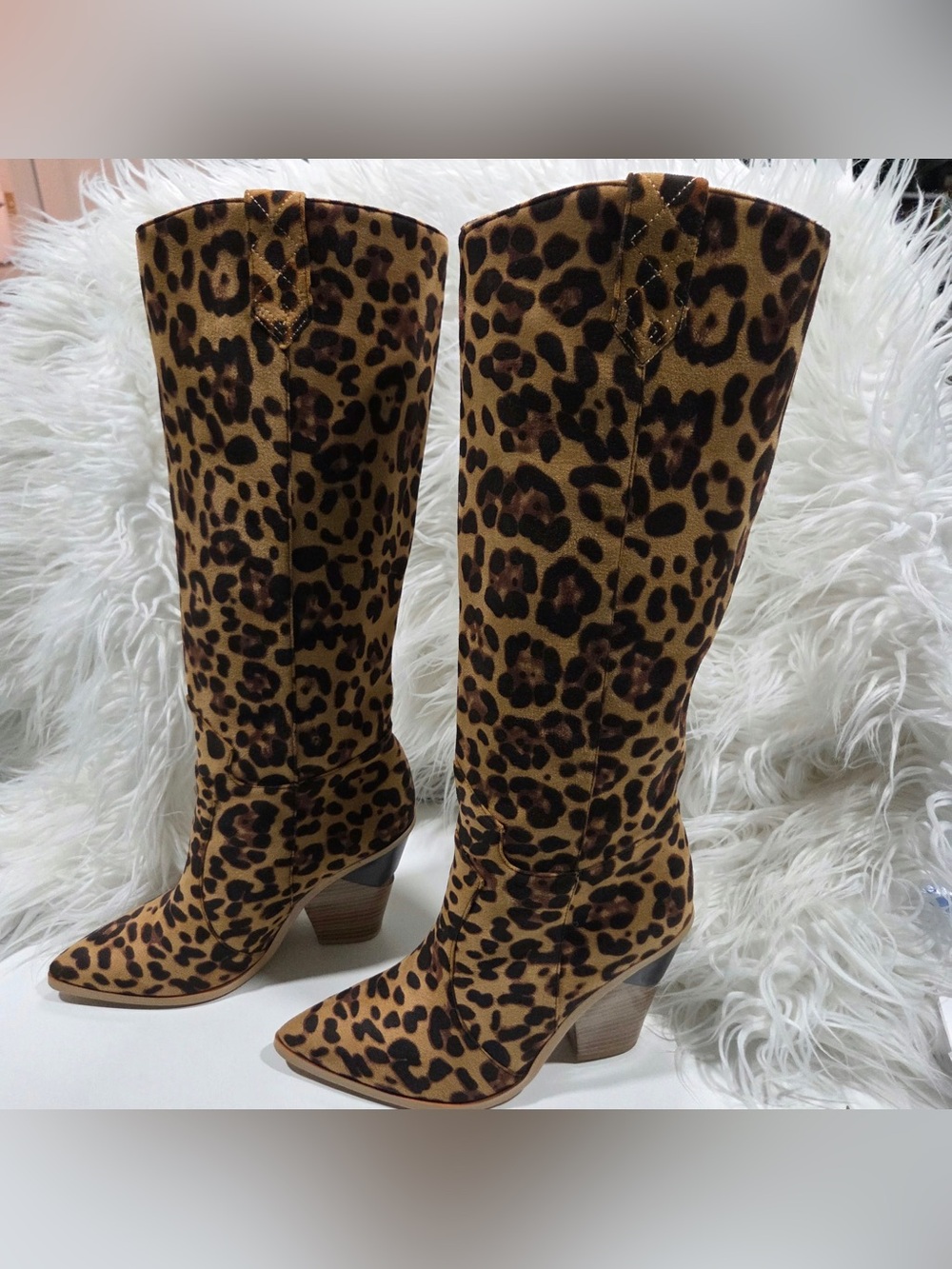 Leopard Print Knee-High Women's Boots - Brown